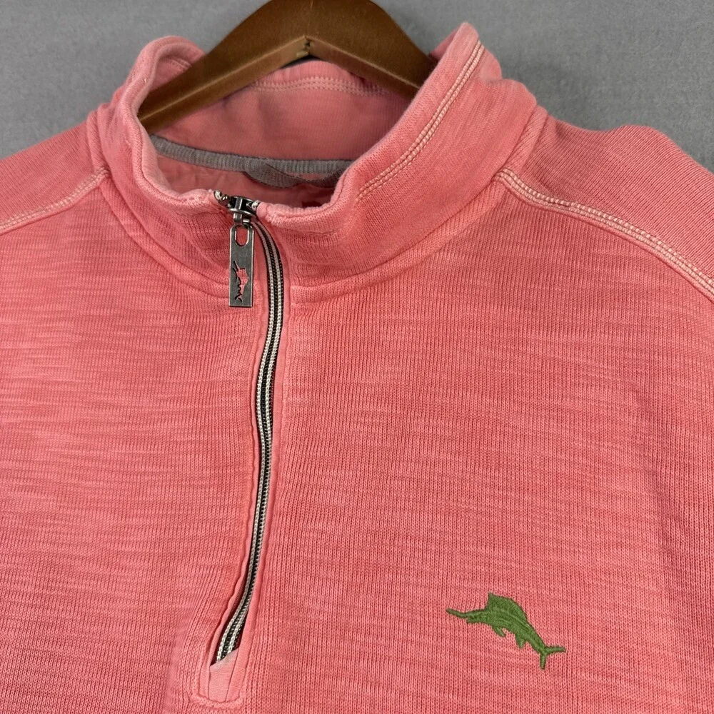 Tommy Bahama Quarter Zip Sweatshirt Men’s 2XLB Pink Pullover Pima Cotton Beach